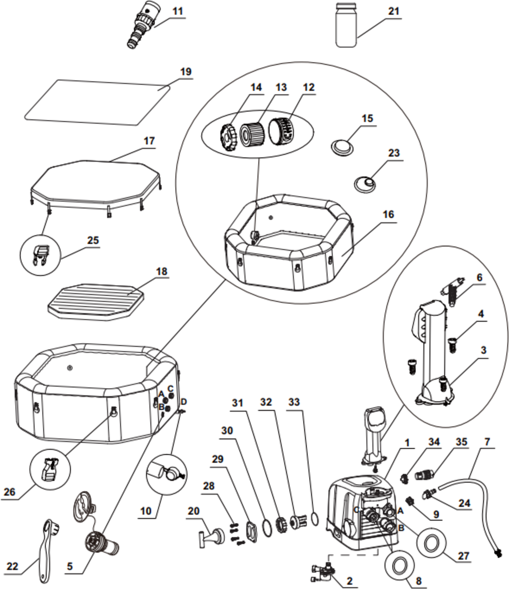 Whirlpool Pure-Spa Bubble & Jet Octagonal, (25) Male Buckle