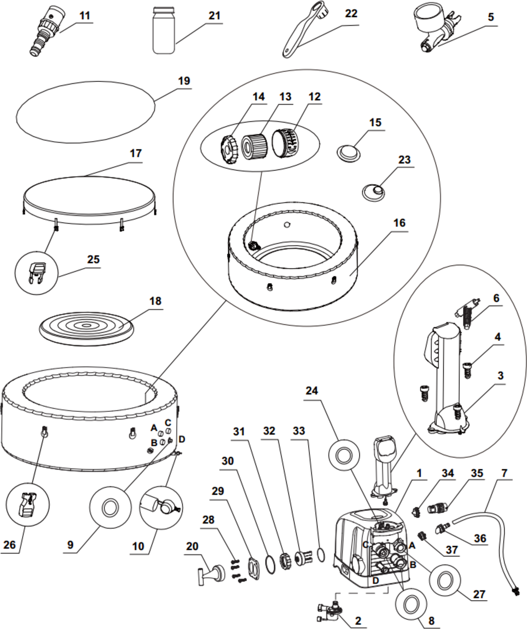 Whirlpool Pure-Spa Bubble & Jet Round, (7) Filling Hose for Whirlpool